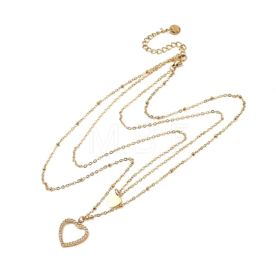 304 Stainless Steel Crystal Rhinestone Heart Pendant Double Layer Necklaces for Women NJEW-P357-03G-1
