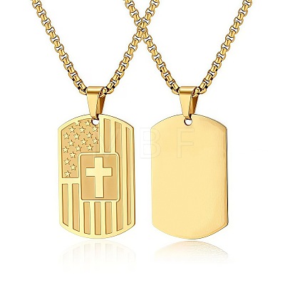 304 Stainless Steel American Flag Dog Tag Cross Pendant Necklaces for Men WG60E26-02-1