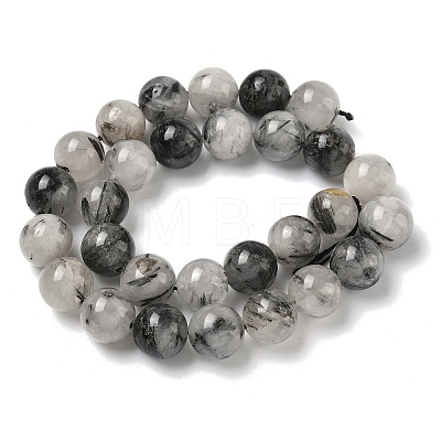 Natural Tourmalinated Quartz Beads Strands G-F818-A09-14mm-1