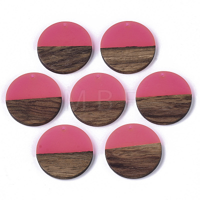 Transparent Resin & Walnut Wood Pendants RESI-S358-02B-H49-1