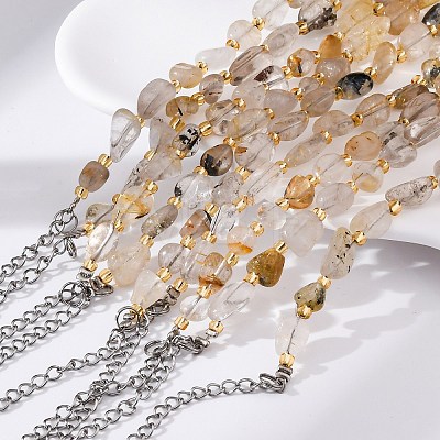 Natural Rutilated Quartz Beaded Bracelets G-P563-07P-03-1