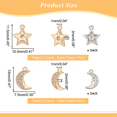 16Pcs 4 Style Brass Micro Pave Clear Cubic Zirconia Charms KK-AR0002-76-1