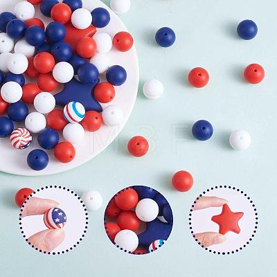 104Pcs 4th of July US Independence Day Silicone Beads Patriotic Blue Red White Round Star Beads America Flag Stars & Stripes Beads for Independence Day DIY Crafts Home Tiered Tray Decor JX601A-1