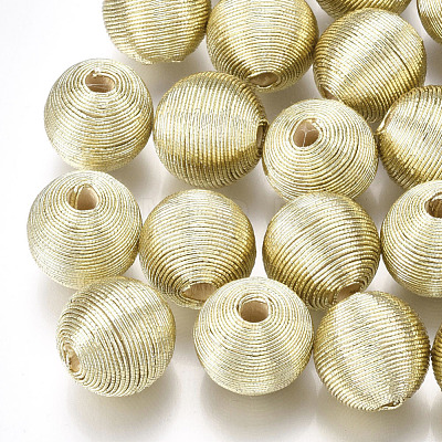Wood Beads Covered with Polyester Cord Wire WOVE-S117-18mm-04-1