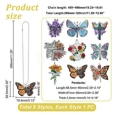 AHADERMAKER 9 Sets 9 Styles Colorful Butterfly Faith Jesus Cross Acrylic Pendant Decoration AJEW-GA0006-44-1