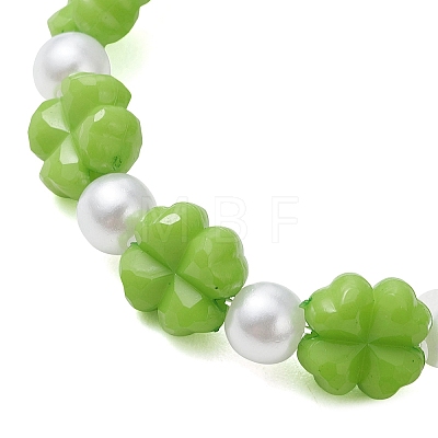 Clover Acrylic & Imitated Pearl Beaded Stretch Bracelets for Girl BJEW-JB13537-1