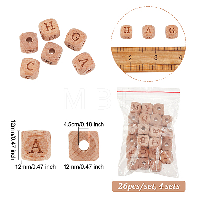 Olycraft 26Pcs Alphabet Wood European Beads WOOD-OC0002-72-1