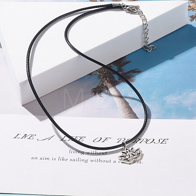 Alloy Lotus Pendant Necklace with Imitation Leather Cord NJEW-JN03863-02-1