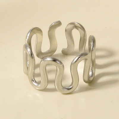 Geometric 304 Stainless Steel Adjustable Cuff Open Rings for Women WL5945-1-1