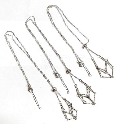 3Pcs 304 Stainless Steel Bar Link Chains Macrame Pouch Empty Stone Holder for Pendant Necklaces Making NJEW-AB00028-1