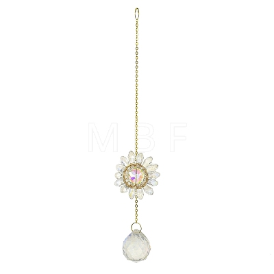 Glass Flower Hanging Suncatchers HJEW-P018-F06-1