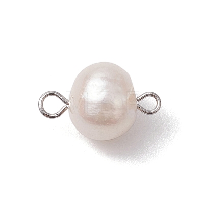 Natural Cultured Freshwater Pearl Connector Charms PALLOY-JF03090-01-1