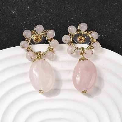 Natural Rose Quartz Dangle Stud Earrings EJEW-G454-01G-05-1