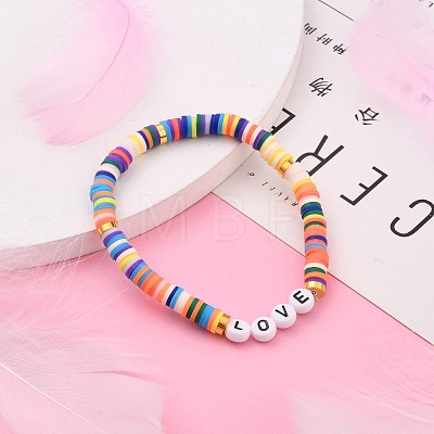 Polymer Clay Heishi Beads Stretch Bracelets BJEW-JB05710-01-1