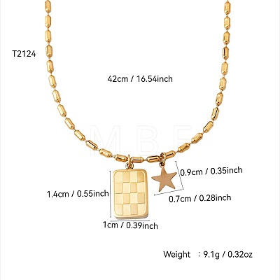 304 Stainless Steel Tartan Dog Tag Pendant Necklaces with Star for Women WG5400A-01-1