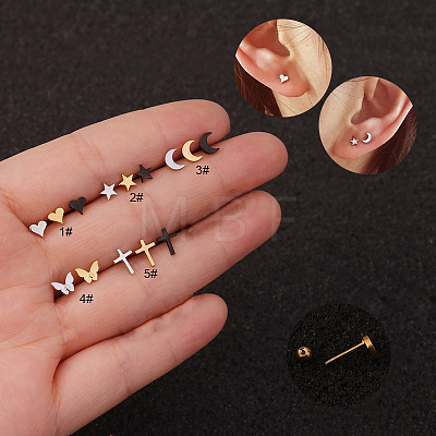 316L Surgical Stainless Steel Moon Cartilage Earrings WG4488A-16-1