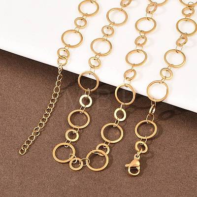 304 Stainless Steel 10mm and 14MM Ring Link Chain Necklaces NJEW-P343-02C-G-1