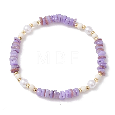 6Pcs 6 Colors Natural Freshwater Shell Chip & ABS Plastic Imitation Pearl Beaded Stretch Bracelets BJEW-JB12727-1