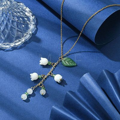 Glass Flower of Life Pendant Necklace with 304 Stainless Steel Cable Chains for Women NJEW-JN04433-1
