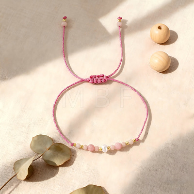 Natural Strawberry Quartz & Brass Beads Braided Bead Bracelets for Women HH4245-6-1