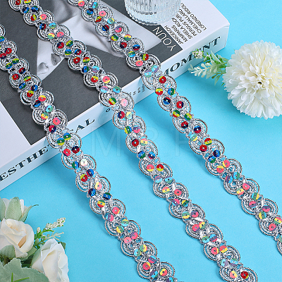 Polyester Paillette Lace Ribbon OCOR-WH0078-113A-1