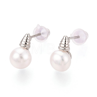 Brass & Natural Pearl Stud Earrings PEAR-N020-WX12-1