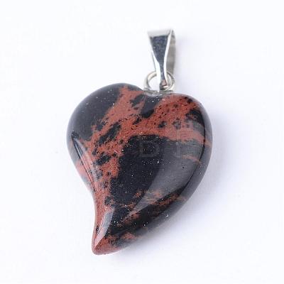 Natural Mahogany Obsidian Pendants with Brass Findings G-R390-07-1