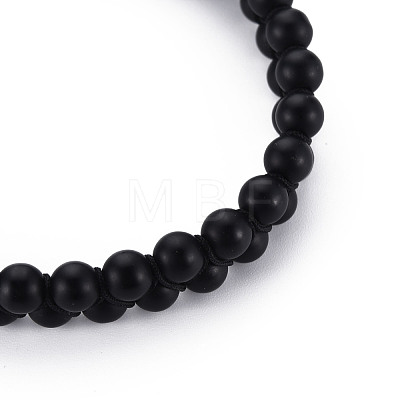 Round Frosted Glass Braided Bead Bracelet for Men Women BJEW-S145-003-1