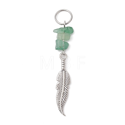 Natural Gemstone Chips & Alloy Feather Pendants PALLOY-JF02771-1