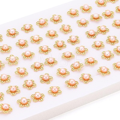 Flower Brass Natural Pearl Stud Earrings PEAR-N017-07F-1