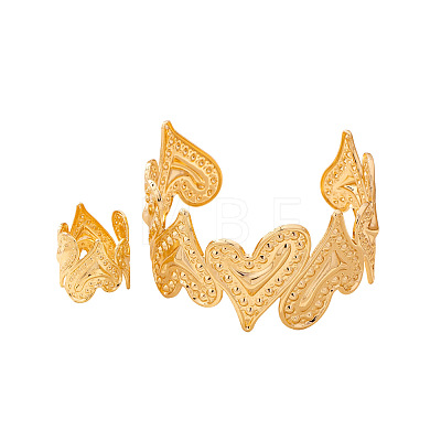 Iron Textured Heart Cuff Bangles & Rings Sets for Women WG0A4C8-01-1