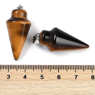 Natural Tiger Eye Gemstone Pointed Pendants G-K384-01P-07-1