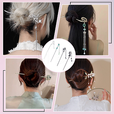 12Pcs 12 Styles Alloy Flower Butterfly Hair Sticks OHAR-PH0001-37-1