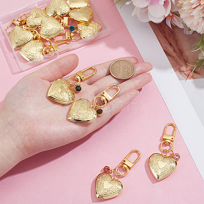 12Pcs Birthstone Heart Alloy Glass & Rhinestone & Brass Locket Pendant Decorations HJEW-PH02143-1
