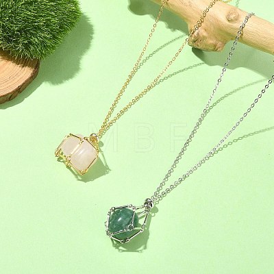 2Pcs 2 Color Brass Bar Link Chains Macrame Pouch Empty Stone Holder for Pendant Necklaces Making NJEW-JN04466-02-1