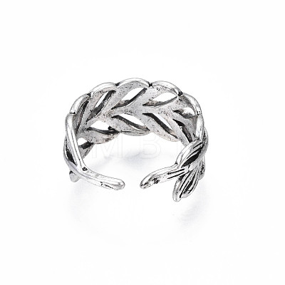 Alloy Leaf Wrap Open Cuff Ring for Women RJEW-T009-30AS-1