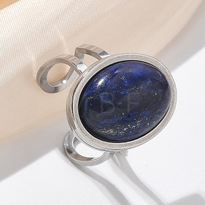 Oval Natural Lapis Lazuli Finger Rings RJEW-M062-02P-01-1