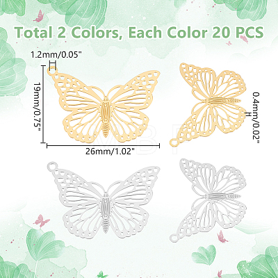 40Pcs 2 Colors 201 & 304 Stainless Steel Filigree Pendants STAS-UN0057-13-1