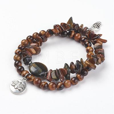 Tiger Eye Beads Wrap Bracelets and Earrings Jewelry Sets SJEW-JS00905-02-1