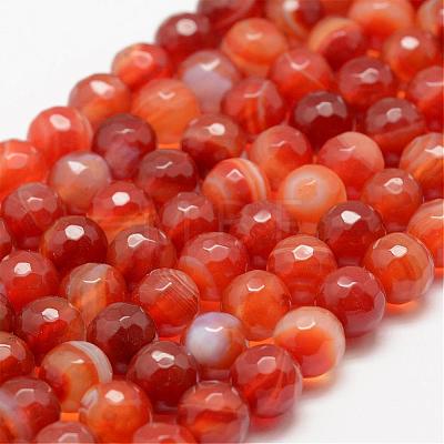 Faceted Natural Striped Agate/Banded Agate Beads Strands G-F447-6mm-H03-1
