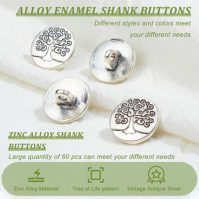 Olycraft 60Pcs Zinc Metal Alloy Shank Buttons FIND-OC0002-08-1