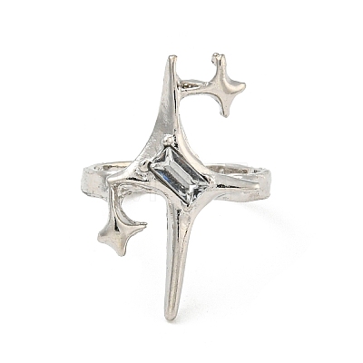 Star Zinc Alloy Open Cuff Ring RJEW-Z048-01P-02-1