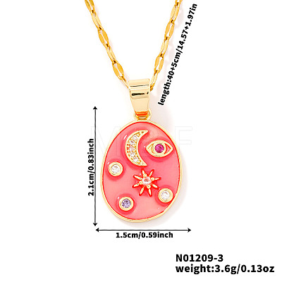Fashionable Women's Star Moon Oval Brass Enamel Pendant Necklaces LO5059-3-1