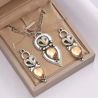 Owl Bohemia Style Alloy & Resin Pendant Necklaces & Dangle Earrings Sets FS-WGD384A-01-1