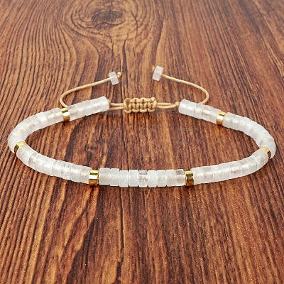 Natural Quartz Crystal Heishi Beads Adjustable Braided Bracelets for Men Women BX7041-20-1