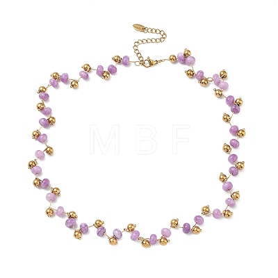 304 Stainless Steel & Rondelle Natural Amethyst Beaded Necklaces for Women NJEW-C119-03B-1