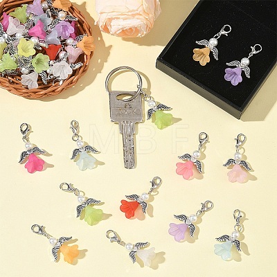 60Pcs 10 Colors Angel Acrylic & Glass Pearl & Alloy Pendant Decorations HJEW-YW00551-1