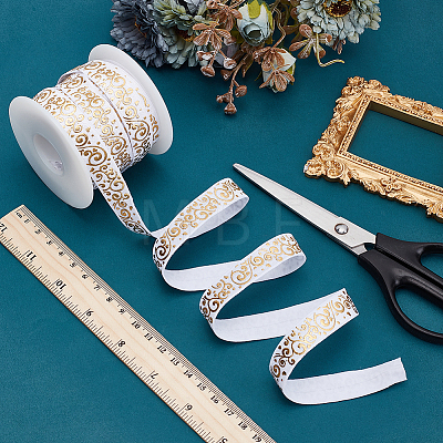 10Yards Gold Stamping Flower Polyester Elastic Cord OCOR-WR0001-49B-1