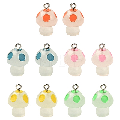 10Pcs 5 Colors Luminous Resin Pendants RESI-YW0001-37-1