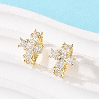 Brass Micro Pave Clear Cubic Zirconia Cross Cuff Earrings EJEW-F400-19G-1